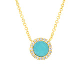 0.04ct Diamond & 0.33ct Composite Turquoise 14k Yellow Gold Necklace